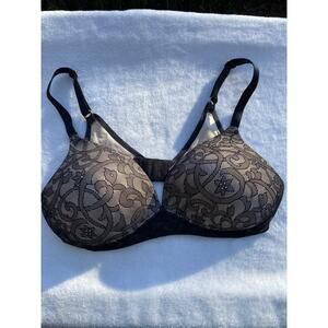 Ambrielle Womens 36D Black Beige Lace Back Smoothing Wire Free Full Coverage Bra